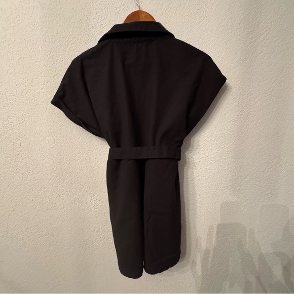 Women's Black Linen Blend Collared Romper - Picture 6 of 11
